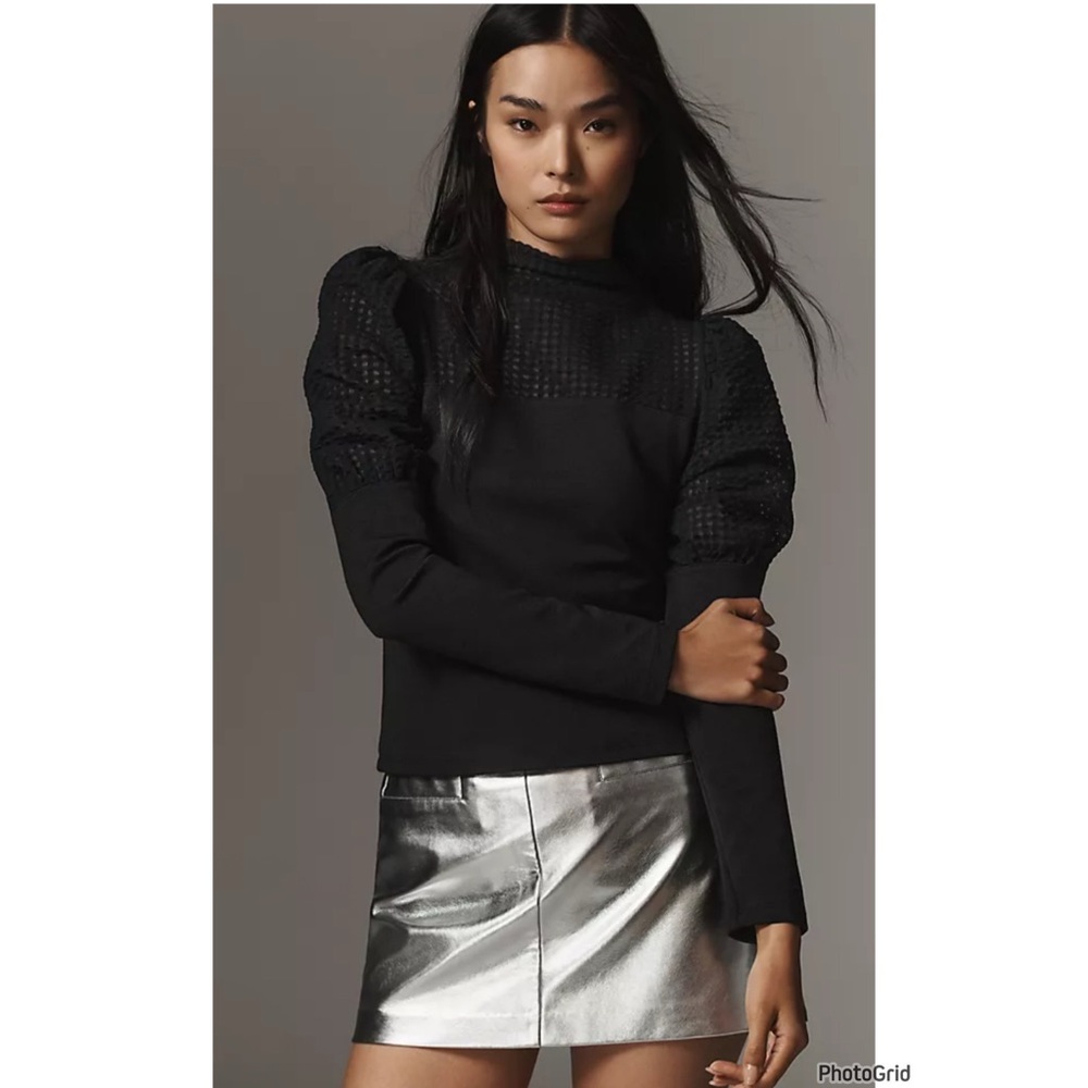 Anthropologie Maeve Mutton Sleeve Mock Neck Slim Top XS